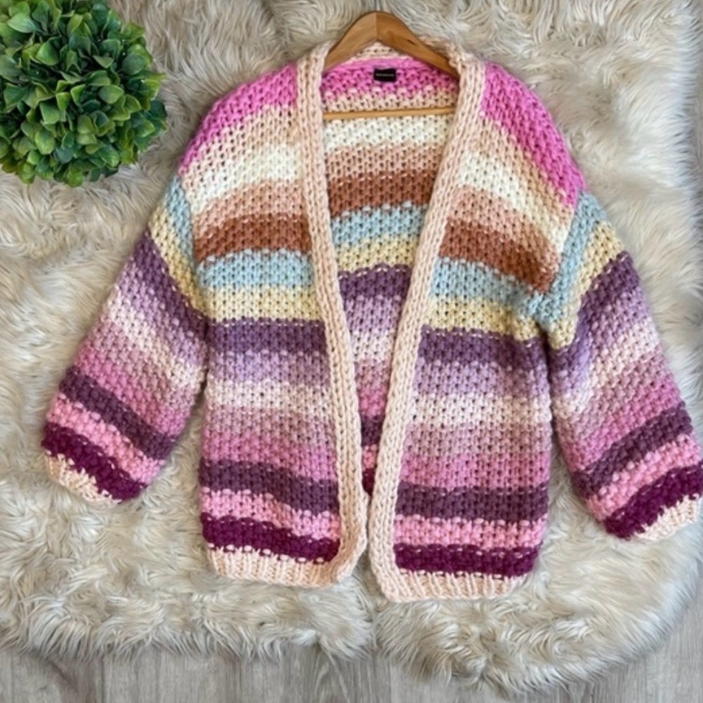 Saachi Mayflower Rainbow Chunky Knit Cardigan One Size - Picture 2 of 6